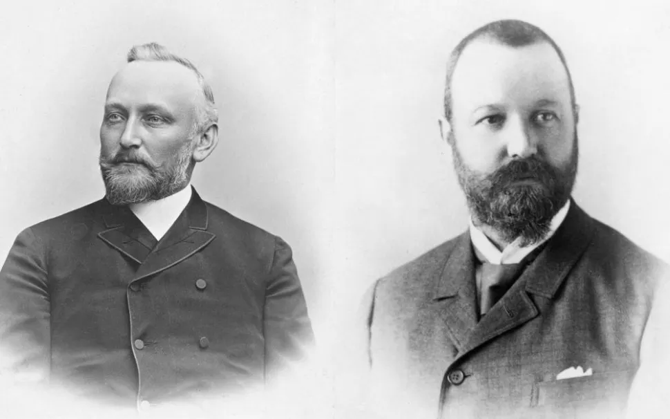 Dr. Alfrēda Kerna (pa kreisi) un Edouard Sandoz agrīnās fotogrāfijas